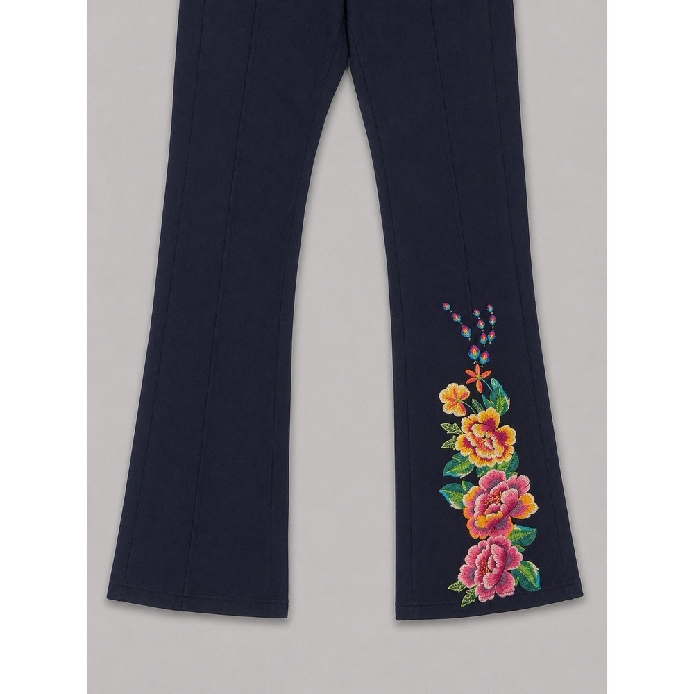 Johnny Was Bee Active Floral Embroidered Jetsetter Pull On Pants Womens S Navy - Picture 3 of 8